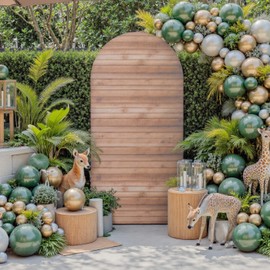 Party Village 7.2ft Brown Rustic Wood Plank Pattern Spandex Fitted Wedding Arch Covers for Round Top Chiara Backdrop Stands - 7.2ft*4ft