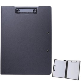 Ogetok A4 Foldable Clipboard, 360 Degree Cover Clipboard File Folder, Plastic Letter Format Binder Clip Board with Vertical Double Clips, Metal Clip for Office/Work/Teacher, Black