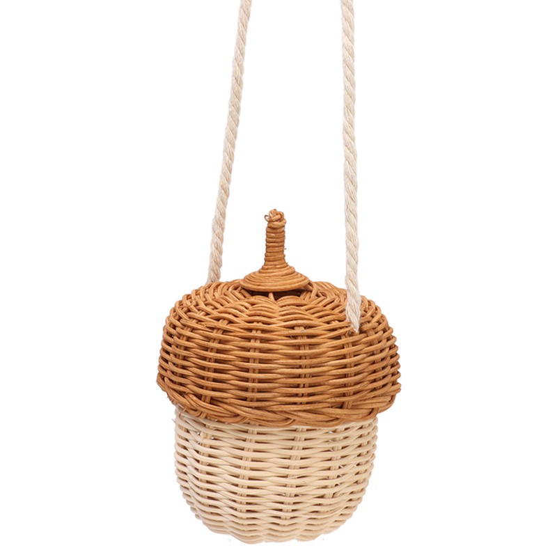 Kids Rattan Storage Basket Hand Woven Decorative Acorn Shaped Basket