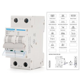 MOLLOM DC 2 Pole Miniature Circuit Breaker, 500V 32Amps, C32 Scene Visualization Custom MCB Thermal Magnetic Trip, 6KA Breaking Capacity DC Disconnect Switch for Solar PV System