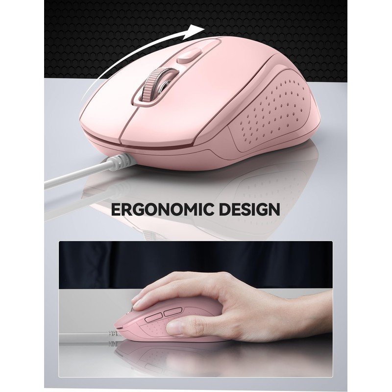 TECKNET Wired Mouse, USB Wired Computer Mouse, 3600DPI 4 Adjustable