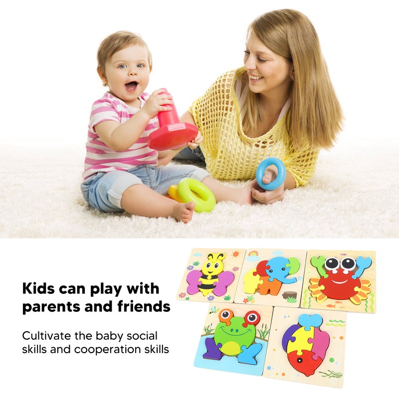 5pcs Baby Jigsaw Puzzles Animal Shaped Colorful Printing Educational Hands