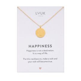 LUUK LIFESTYLE Stainless Steel Necklace with Pendant for Women, Filigree Jewellery, Lucky Charm, Friendship Necklace, Gift for Women & Girls, Gold, Smiley