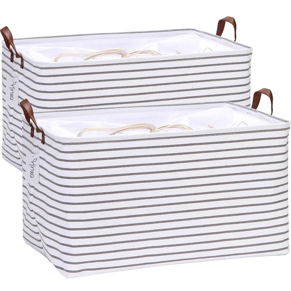 Hinwo 2-Pack Extra Large Canvas Fabric Storage Baskets with Handles,