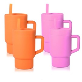 Kids 9 OZ Silicone Baby Cups With Straws and Lids, Smll Tumbler with Toddler-Friendly Straw and Handle Set of 4, Encourages Hydration, Easy to Clean, Dishwasher Safe