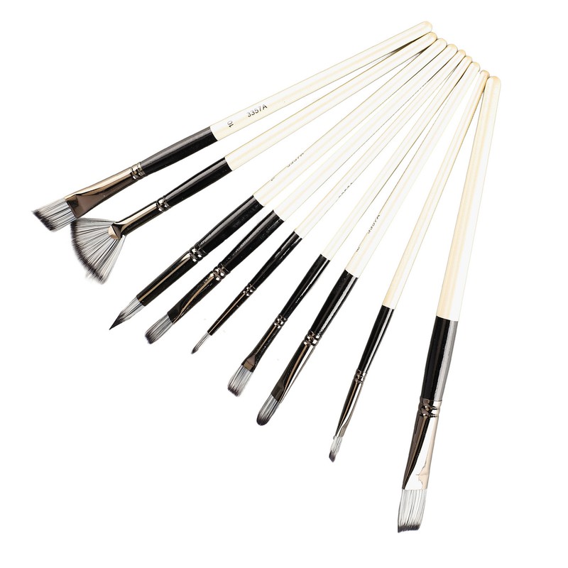 9pcs Gouache Watercolour Brushes Nylon Wool Rustproof Strong Water Absorption