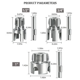 3PCS Dual-Function Pipe Threading Tool, Integrated Internal & External Thread Cutter Set 1/2" 3/4" 1", Carbon Steel Pipe Threader Kit Compatible with Electric Drill for PVC PPR Plastic Water Pipe