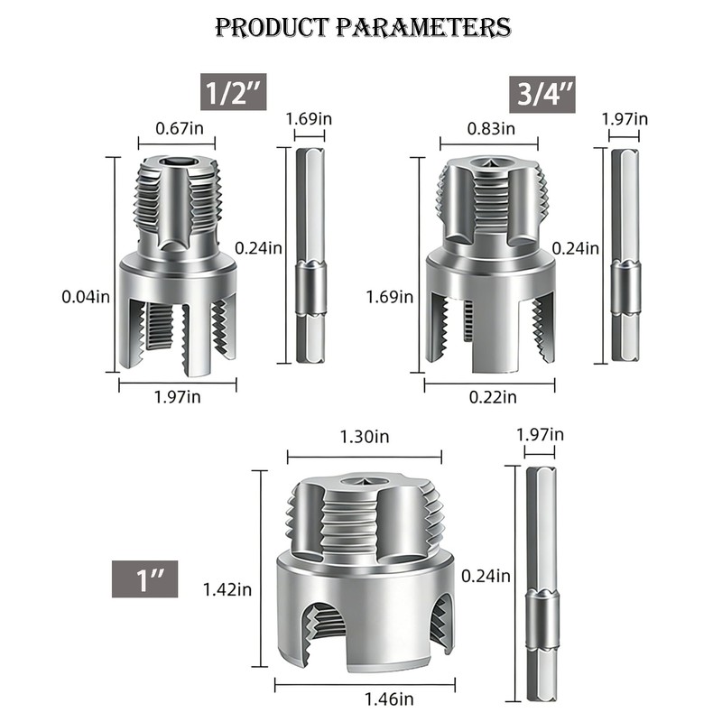 3PCS Dual-Function Pipe Threading Tool, Integrated Internal & External Thread