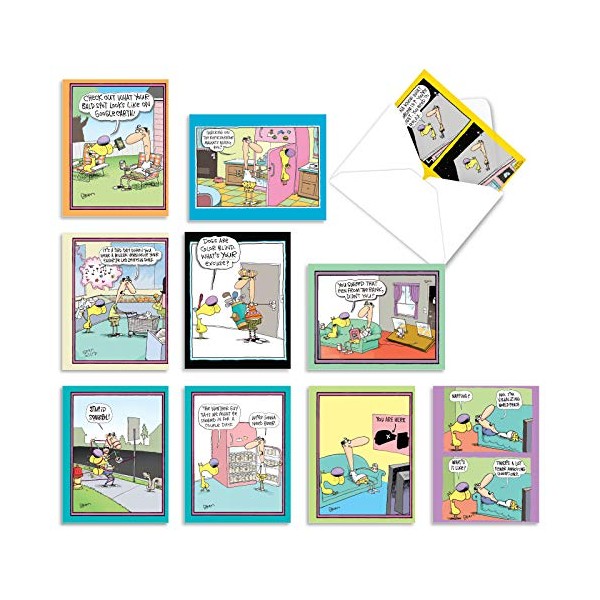 The Best Card Company - 10 Funny Blank Cartoon Cards with Envelopes (4 x 5.12 Inch) - All Occasion Comic Assortment - Doggone Funny McCoy M6465OCB
