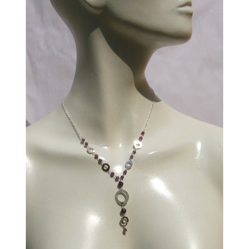 15 x Purple Amethyst Faceted 925 Silver, Necklace With Circular
