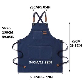 BBQ Aprons for Men, Practical Work Apron, Work Apron with Pockets with Adjustable Straps for Hairdresser, Kitchen, Gardener, blue