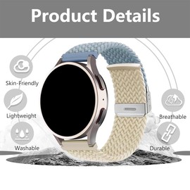 FiiMoo Replacement Strap Compatible with Garmin Venu 3/Venu 2/Forerunner 265/Forerunner 255/Forerunner 965 Wristband, 22 mm Elastic Braided Bracelets, Bracelet for Garmin Vivoactive 4 White + Rock