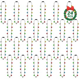 Christmas Necklace Party Supplies, 24PCS Light up Christmas Necklace Women Men, Bells Glow Jingle Necklaces with 13 Bells, Colorful Christmas Accessories for Ugly Sweater New Year Party Supplies Bulk