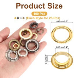 sourcing map 100Set 3/8"(10mm) Grommets Eyelets with Washers (Gold/Silver/Grey/Bronze)