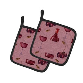 Caroline's Treasures BB5195PTHD Red Wine on Linen Pair of Pot Holders Kitchen Heat Resistant Pot Holders Sets Oven Hot Pads for Cooking Baking BBQ, 7 1/2 x 7 1/2
