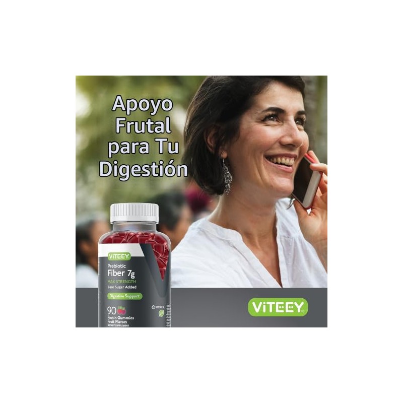 Viteey - Gomitas prebióticas de fibra para adultos, 7 g