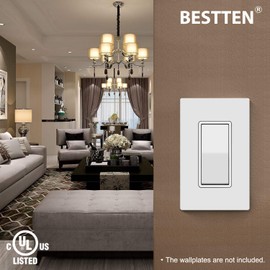 BESTTEN 10 Pack Single Pole Decorator Wall Light Switch, 15A 120/277V, Paddle Light Switch, On/Off Rocker Interrupter, UL Listed, White