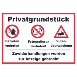 HB-Druck Privatgrundstück Betreten Fotografieren verboten Videoüberwachung Sign A4 (210 x 297 mm)