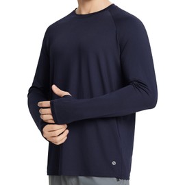 baleaf Men's Long Sleeve Running Shirts Sun Protection UV UPF 50+ T Shirts Workout Athletic Gym Quick Dry Zip Pocket Navy S