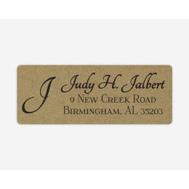 60ct - White Ink Initial Return Address Labels on Kraft, Kraft Return Address Stickers, Formal Address Stickers (#310-KR)