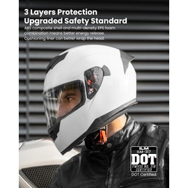 ILM Full Face Motorcycle Helmet for Motocross Street Bike DOT Certified 2 Visors Model-317(White, L)