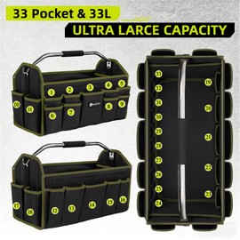WILAXI PRO 16in Foldable Open Top Tool Tote, Tool Bags For Men Heavy Duty, Tool Carrier tool bag hard With Handle, Wide Mouth Electrician Tool Tote, Many Pockets Can Hold Many