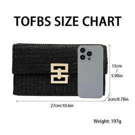 TOFBS Women's Clutch Straw Square Handbag Summer Envelope Bag Woven Clutch Dinner Tote Bag for Formal Party Wedding Holiday, black
