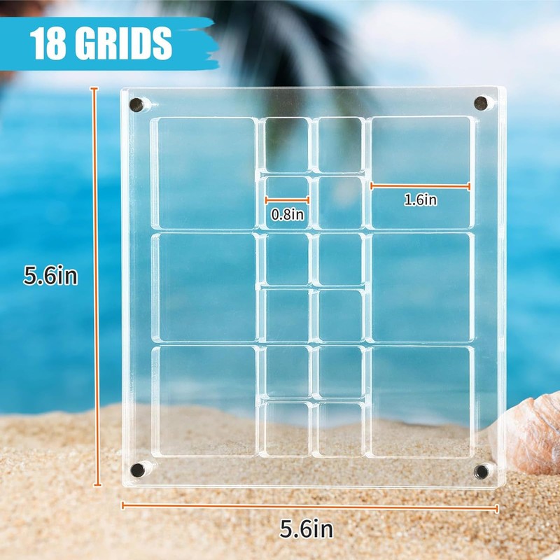 Artlunar 18 Grids Square Clear Acrylic Shadow Boxes Mini Seashell