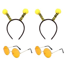 2 Pieces Bee Headbands And 2 Pieces Round Glasses, Animal Element Headbands, Role-Playing Accessories, Fun Accessories