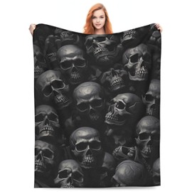 Turamurra Black Horror Skull Fuzzy Sofa Throw Blanket Flannel Super Soft Warm Fleece Bedspread Home Decor for Bed Couch Living Room All Season 50"X60"