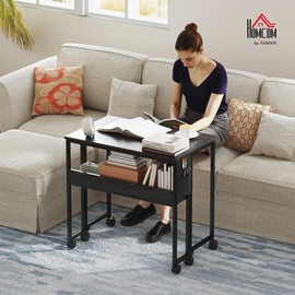 HOMCOM Small Folding Desk, Rolling Computer Desk Foldable with Storage Bag and Shelf, 31.5" Portable Writing Table on Wheels for Small Spaces, Home Office, Study, Easy Assembly, Black