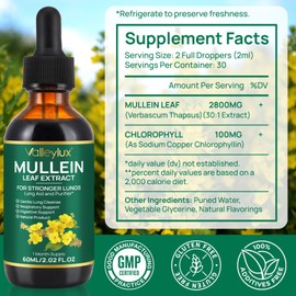 Mullein Leaf Extract for Lung, Mullein Drops, Mullein Leaf Liquid Drops, Mullein Extract with Chlorophyll for Lung Cleanse, Premium Health Supplement Drops for Fast Absorption, Alcohol-Free, 60ml