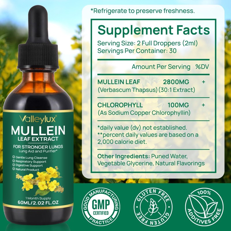 Mullein Leaf Extract for Lung, Mullein Drops, Mullein Leaf Liquid