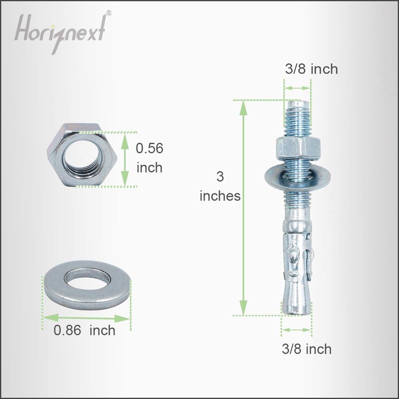 Horiznext 3/8" x 3 inch Wedge Anchor, Fastener for Cement