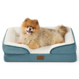 Bedsure Small Orthopedic Dog Bed - Washable Bolster Dog Sofa Beds for Small Dogs, Supportive Foam Pet Couch Bed with Removable Washable Cover, Waterproof Lining and Nonskid Bottom Couch, Blue