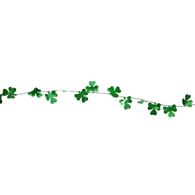 St. Patrick's Day Shimmering Shiny Green Shamrock Tinsel Wire Garland