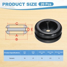 PATIKIL Rubber Grommet 9/16", 20 Pcs Round Rubber Hole Plugs Firewall Plug Grommet Wire Cable Protection for Wiring Metal Electric Box, Black