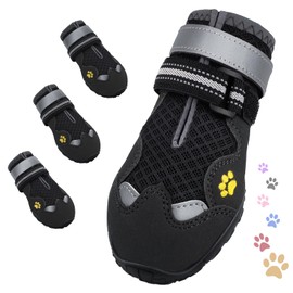 FISHOAKY Dog Shoes for Large Medium Small Dog, Mesh Breathable Dog Shoes for Hot Pavement, Anti-Slip Dogs Boots Paw Protectors with Reflective for Outdoor Walking Indoor Hardfloors (Size 1)