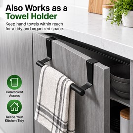 Over Cabinet Towel Rack for Towels and Rags – Punch-Free Stainless Steel Hanging Bar for Kitchen or Bathroom (Large)
