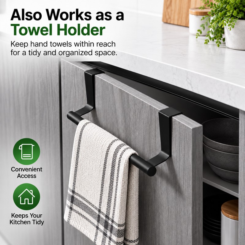 Over Cabinet Towel Rack for Towels and Rags – Punch-Free