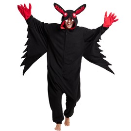 Kidukso Mysterious Mothman Onesie Pajamas Animal Hallween Christmas Sleepwear Unisex Cosplay Costume for Adult Women Men Black L