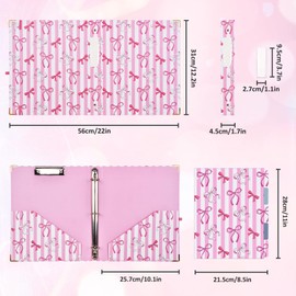 1 Inch 3 Ring Binder with Clipboard, Cute Binder Pink Bow Design, Holds 200 Sheets A4 Letter, Inside Pockets & 5 Tab Dividers, Pretty Classic Pink Binder for School Office Supplies(Pink Striped Bow)