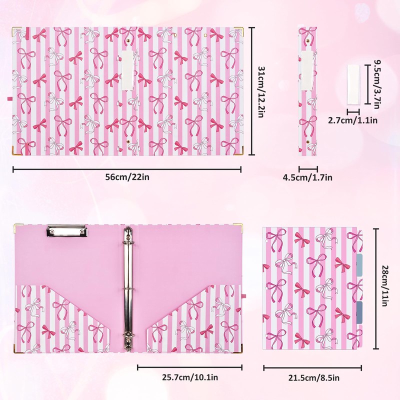 1 Inch 3 Ring Binder with Clipboard, Cute Binder Pink
