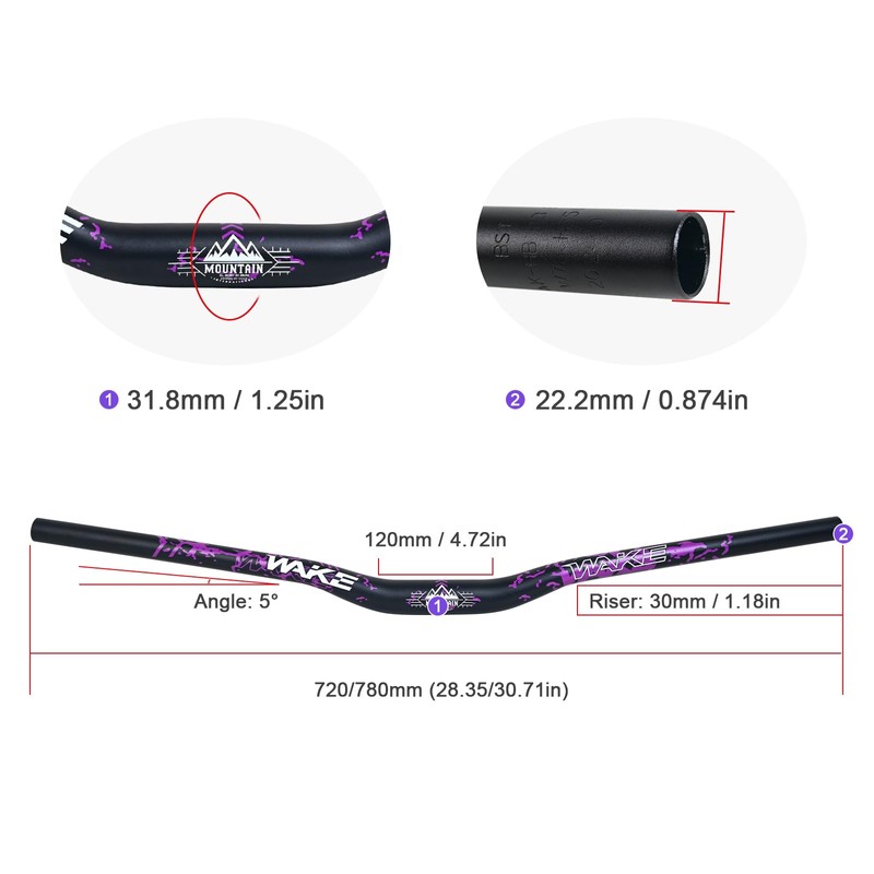 WAKE Bike Handlebar 31.8 × 720/780 mm Extra Long Wide