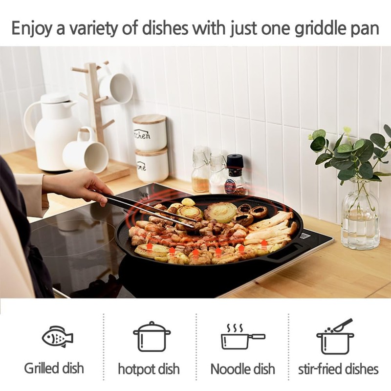 SISEM Korean BBQ 3 IH Griddle Grill Pan, Nonstick Coating,