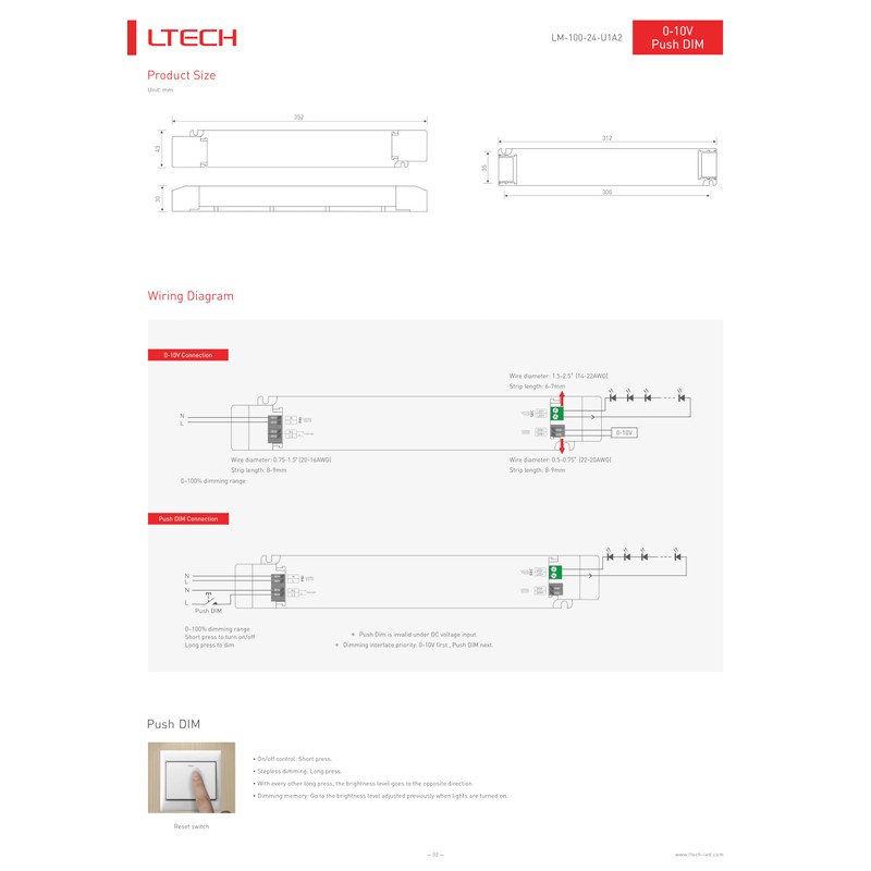 LM-100-24-U1A2 |100W 24VDC CV 0-10V Push Dim Interface | Dimming
