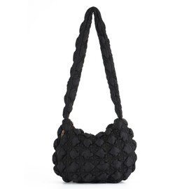 Freiesoldaten Lightweight Puffy Shoulder Bag Quilted Padding Tote Bag for Women Puffer Crossbody Hobo Bag with Zip, black