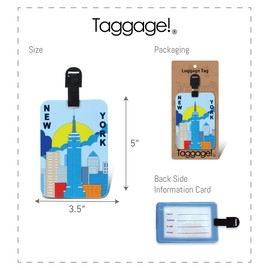 Puzzled New York City Luggage Tag - Unique Fun Skyline Novelty Travel Tags for Luggage, CuteTravel ID Identification Label for Suitcase, Backpack and Sports Bag - Tags for Men & Women