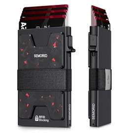 SEMORID Mens Wallet, Slim Wallet for Men, Pop Up Credit Card Holder RFID Blocking, Minimalist Metal Wallet with Cash Band, Aluminum Wallets (Black+Red)