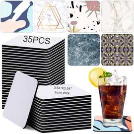 Cunhill 35 Pieces Sublimation Blanks Coasters, 3.54 x 3.54 Inch Square Blank Cup Mat Rubber Coasters Blank Cup Coaster for Sublimation Transfer Heat Press Printing DIY Crafts